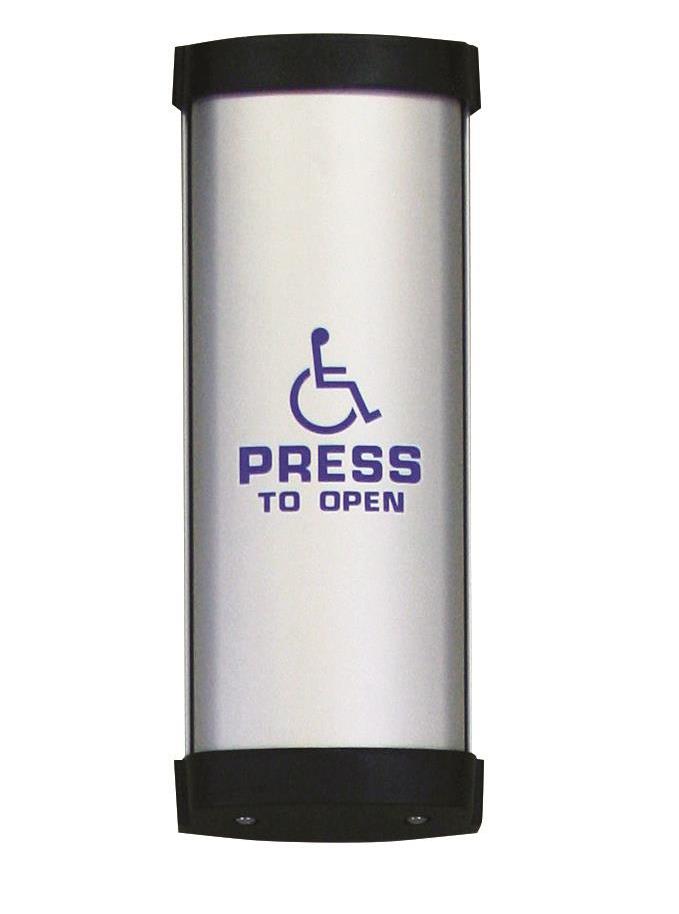 Hotron HandiTap Push Pad Switch for Automatic Doors with wheelchair logo.