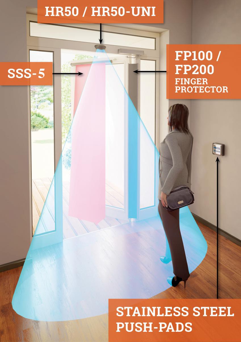 Puertas oscilantes automáticas e interruptores para diversas