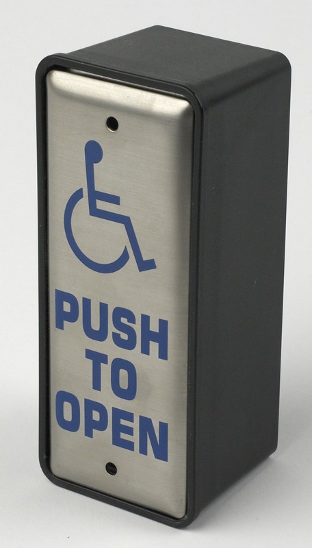 Jamb Style Push Pad J01J0 - Hotron Stainless Steel Push Pad for Automatic Doors with "press to open" and wheelchair logo